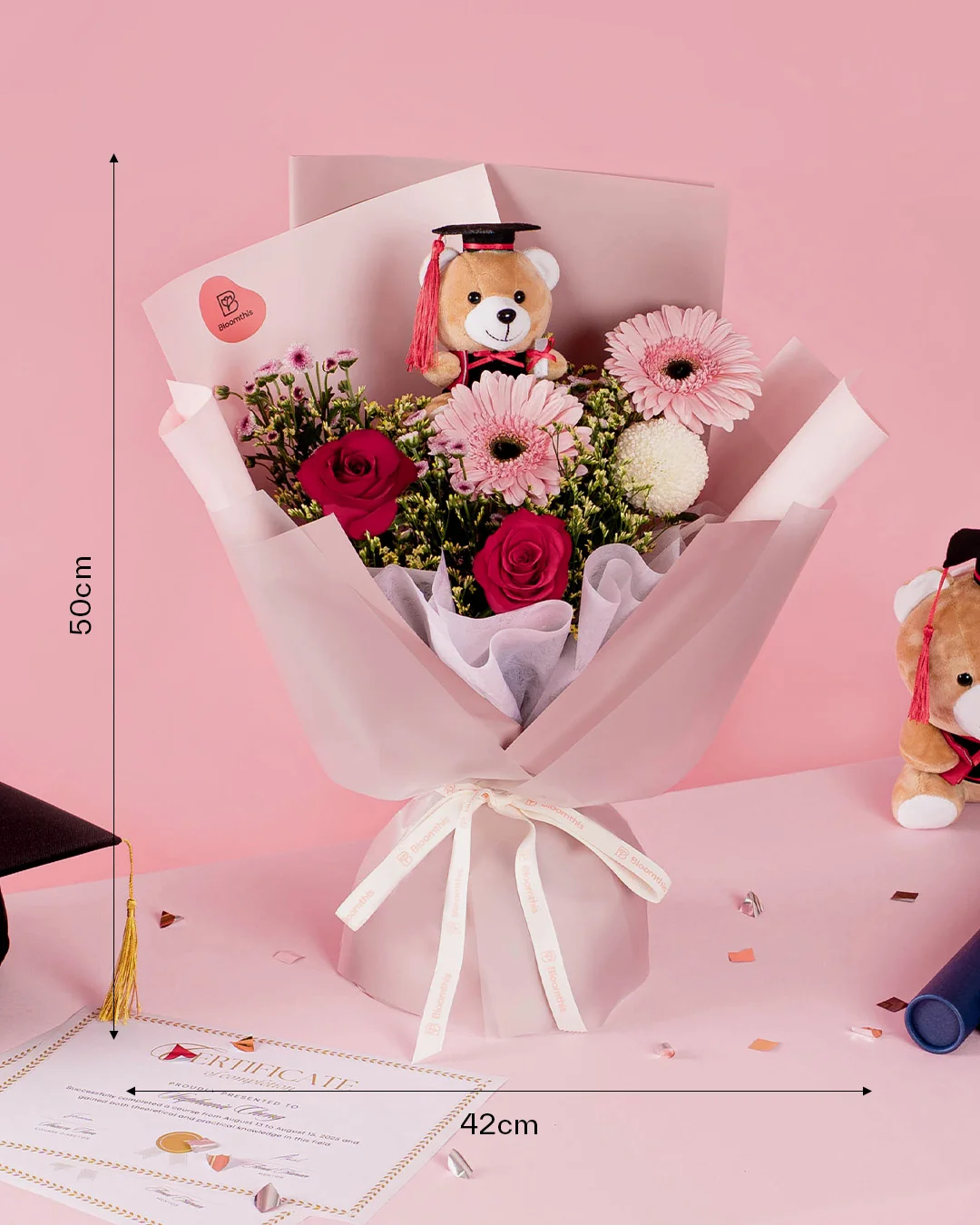 Amelia Red Rose Graduation Bear Bouquet - Image 4