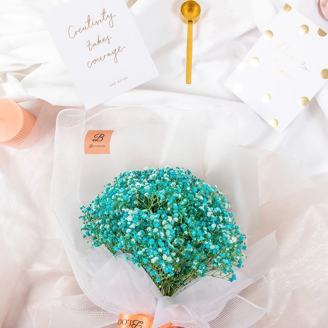 Isla White Blue Baby's Breath Bouquet - Image 6