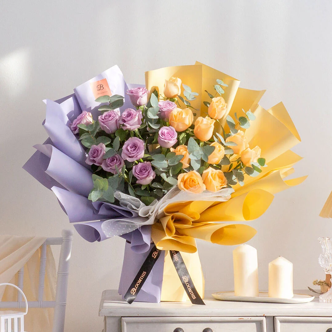 Poppy Lilac Rose Bouquet - Image 3